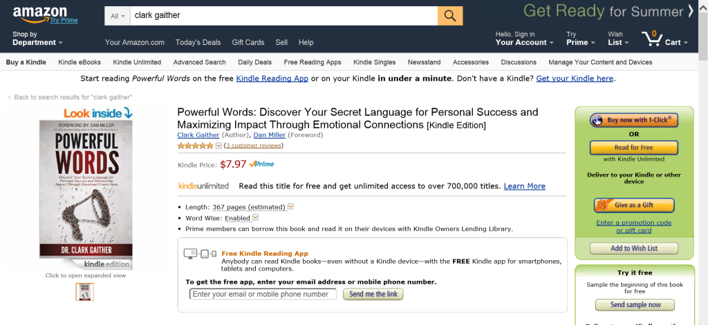 Screen shot of POWERFUL WORDS listing at Amazon.